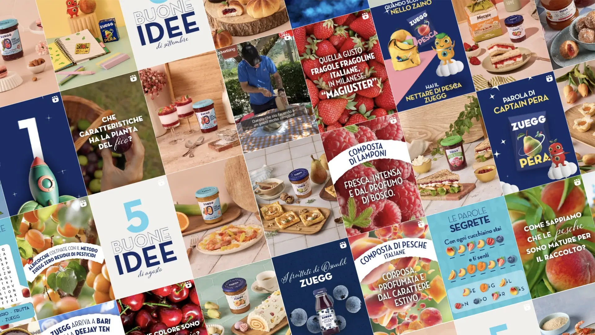 Sistema social Zuegg con contenuti editoriali e visual di prodotto